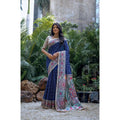 Faux_Tussar Geometric_Print Saree With Unstitched Blouse 5.5Mtr (Blue)