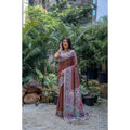 Faux_Tussar Geometric_Print Saree With Unstitched Blouse 5.5Mtr (Coffee)