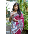 Faux_Tussar Geometric_Print Saree With Unstitched Blouse 5.5Mtr (Pink)