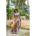 Faux_Tussar Geometric_Print Saree With Unstitched Blouse 5.5Mtr (Mustard)