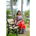 Faux_Tussar Geometric_Print Saree With Unstitched Blouse 5.5Mtr (Orange)