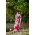 Faux_Tussar Geometric_Print Saree With Unstitched Blouse 5.5Mtr (Pink)