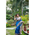 Faux_Tussar Geometric_Print Saree With Unstitched Blouse 5.5Mtr (Royal_Blue)