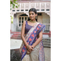 Faux_Tussar Floral Jal With Patola Print Saree With Unstitched Blouse 5.5Mtr (Blue)