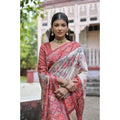 Faux_Tussar Floral Jal With Patola Print Saree With Unstitched Blouse 5.5Mtr (Maroon)