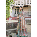 Faux_Tussar Floral Jal With Patola Print Saree With Unstitched Blouse 5.5Mtr (Teal)