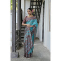 Faux_Tussar Ikat Saree With Unstitched Blouse 5.5Mtr (Aqua_Blue)