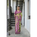 Faux_Tussar Ikat Saree With Unstitched Blouse 5.5Mtr (Green)