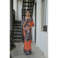 Faux_Tussar Ikat Saree With Unstitched Blouse 5.5Mtr (Orange)