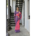 Faux_Tussar Ikat Saree With Unstitched Blouse 5.5Mtr (Peach)