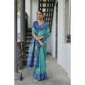 Faux_Tussar Ikat Saree With Unstitched Blouse 5.5Mtr (Sea_Green)