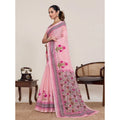 Linen Floral Printed Saree With Unstitched Blouse 5.5Mtr (Pink)