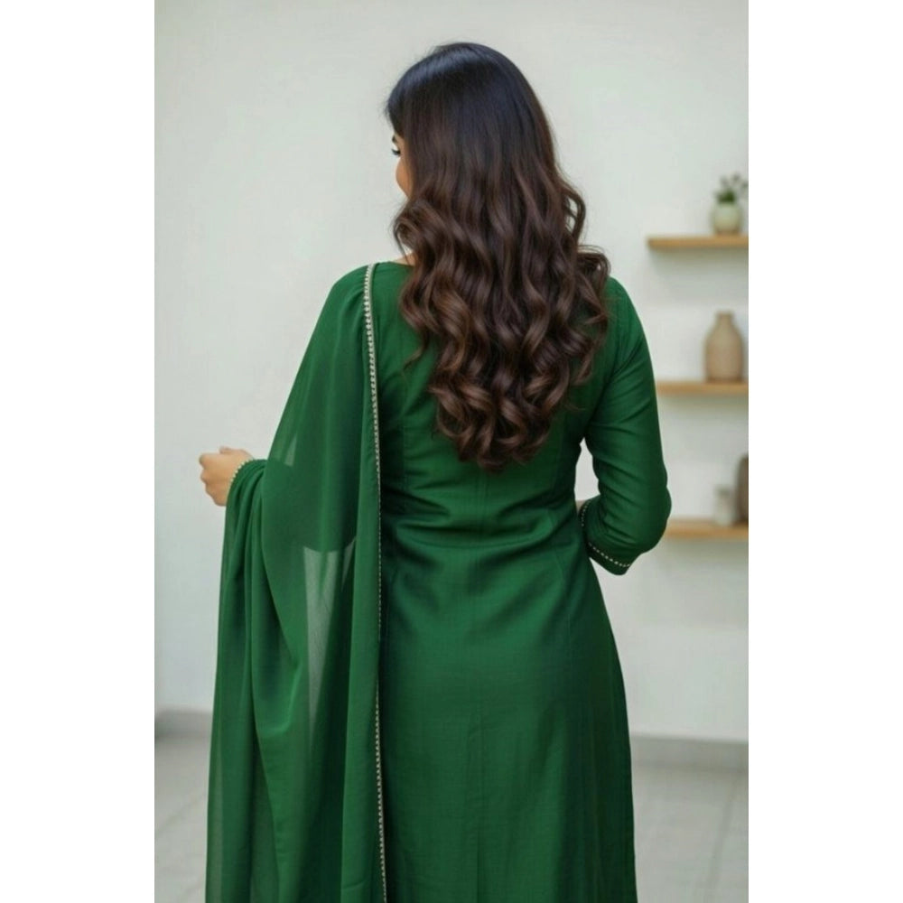 Georgette Ethnic Motif Round 3/4th Sleeve Kurti With Pant Dupatta Set (Green)