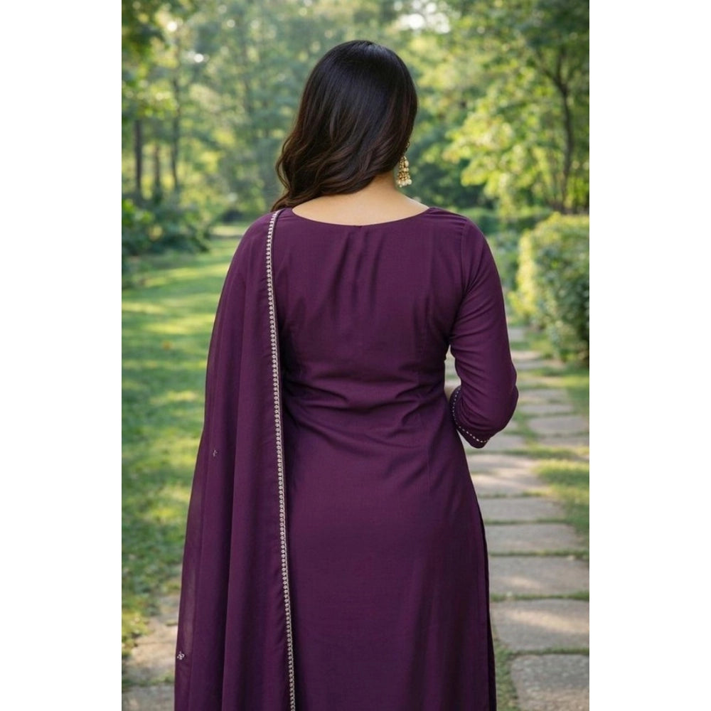 Georgette Ethnic Motif Round 3/4th Sleeve Kurti With Pant Dupatta Set (Magenta)