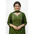 Georgette Ethnic Motif Round 3/4th Sleeve Kurti With Pant Dupatta Set (Mahendi)