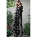 Chanderi Silk Ethnic Motif Round 3/4th Sleeve Kurti With Pant Dupatta Set (Black)