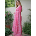 Chanderi Silk Ethnic Motif Round 3/4th Sleeve Kurti With Pant Dupatta Set (Pink)