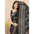 Generic Women's Cotton Silk Floral Printed Saree With Unstitched Blouse 5.5Mtr (Black)