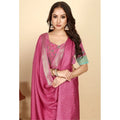 Generic Women's Cotton Blend Checkered Saree With Unstitched Blouse 5.5Mtr (Pink)