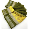 Generic Women's Cotton Linen Printed Saree With Unstitched Blouse 5.5Mtr (Green)