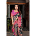 Cotton Silk Floral Printed Saree With Unstitched Blouse 5.5Mtr (Green-Pink)