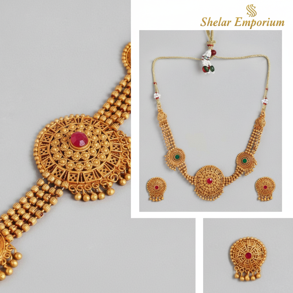 Women's Rose Gold Plated Alloy Necklace &amp; Earings Set (Multicolor)