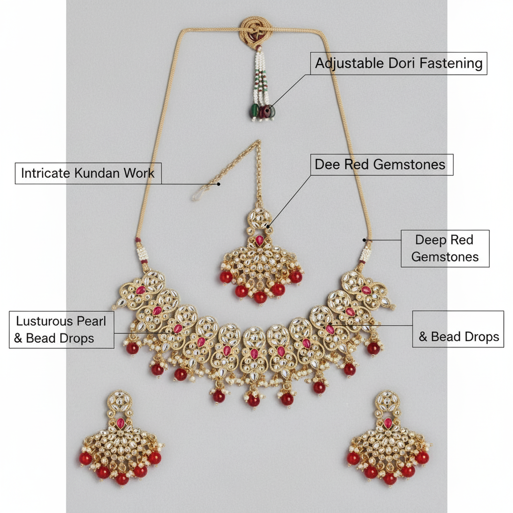 Women's Rose Gold Plated Alloy Necklace &amp; Earings Set (Red)